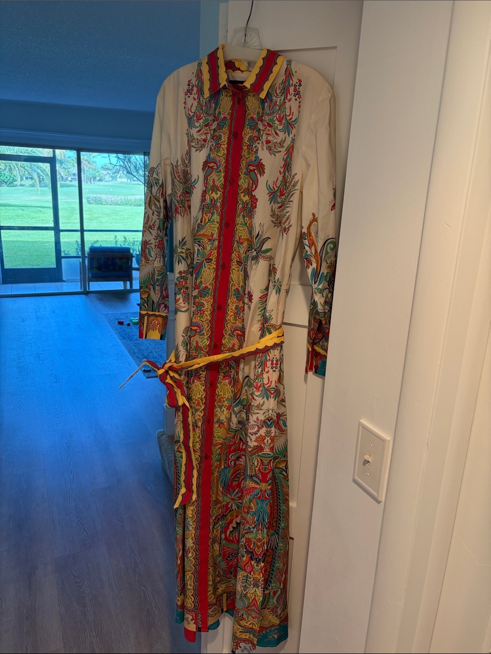 Multicolor Floral Maxi Shirt Dress with Belt